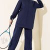 Basic Two-Piece Set with Front Cutout Navy Blue
