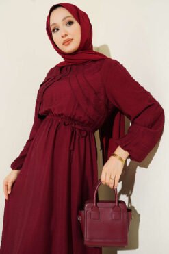 Alternative view of Ruffled Front Waistband Dress Burgundy