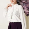 Woven Belted Half Button Dress White