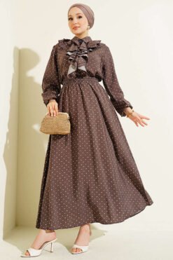 Shoulder Lace Scarf Two-Piece Set Brown