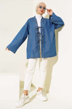 Vista alternativa di Tie-Front Denim Kimono