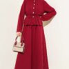 Ribbed Front Top and Skirt Set Burgundy