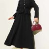 Ribbed Front Top and Skirt Set Black