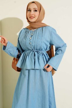 Alternative view of Two-Piece Set with Ruffled Front Denim Skirt Blue