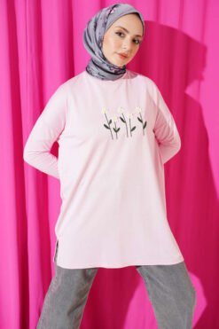 Embroidered Daisy Tunic Pink