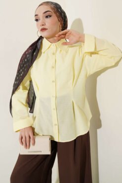 Short Shirt with Front Pleat Detail Yellow