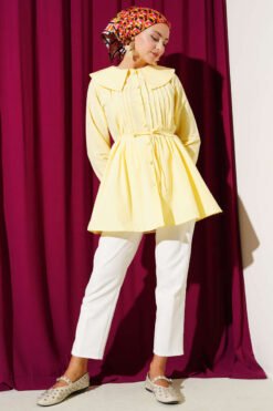 Vista alternativa de Pleated Front Sailor Collar Shirt Yellow