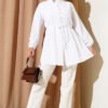 Pleated Front Terikoton Shirt White - Imagen 2