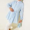 Pleated Front Terikoton Shirt Blue