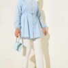 Pleated Front Terikoton Shirt Blue - Imagen 2