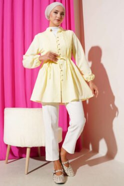 Vista alternativa de Pleated Front Terikoton Shirt Yellow