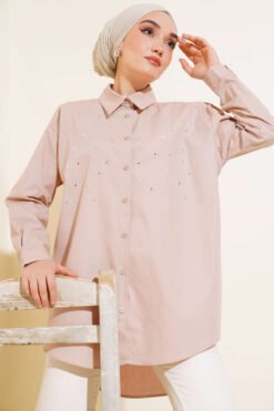 Long Shirt with Stone Details Stone