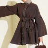 Stone-Embellished Hidden Button Tunic Brown