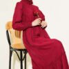 Dress with Ruffled Sleeves and Waist Detail Burgundy