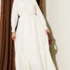 Dress with Ruffled Sleeves and Waist Detail Ecru