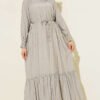 Dress with Ruffled Sleeves and Waist Detail Grey