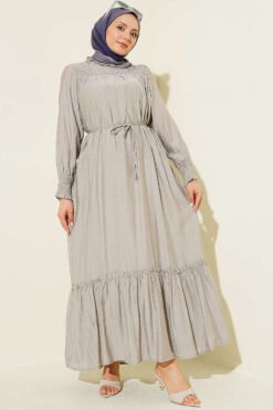 Dress with Ruffled Sleeves and Waist Detail Grey