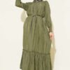 Dress with Ruffled Sleeves and Waist Detail Khaki