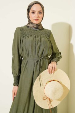 Alternative Ansicht von Dress with Ruffled Sleeves and Waist Detail Khaki