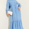 Dress with Ruffled Sleeves and Waist Detail Blue
