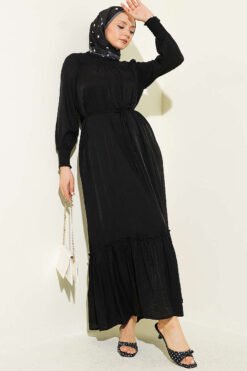 Dress with Ruffled Sleeves and Waist Detail Black