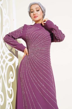 Vista alternativa de Dress with Stone Embellishments on the Front and Sleeves Stone