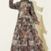 Authentic Patterned Belted Dress Khaki