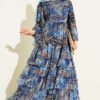 Authentic Patterned Belted Dress Blue