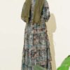 Authentic Patterned Belted Dress Green – Bild 3