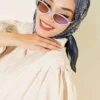 Authentic Patterned Scarf Navy Blue