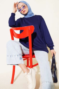 Oval Stitch Loysha Tunic Navy Blue
