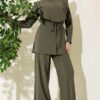 Oval Panel Tie Waist Modal Two-Piece Set Khaki