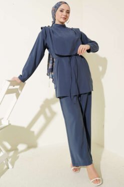 Oval Panel Tie Waist Modal Two-Piece Set Indigo