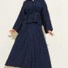 Oval Fringed Belted Skirt Set Navy Blue