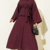 Oval Fringed Belted Skirt Set Plum