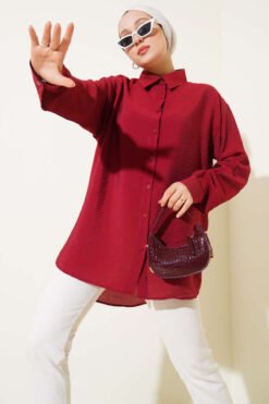 Oversized Button-Up Shirt Burgundy