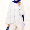 Fringe Detail Tied Front Kimono Blue – Image 4