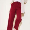 Fringed Hem String Tie Detail Pants Burgundy