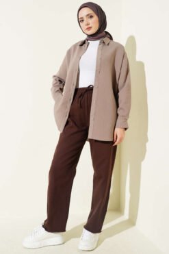 Vista alternativa de Fringe Hem Elastic Gabardine Pants Brown