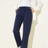 Fringe Hem Elastic Gabardine Pants Navy Blue