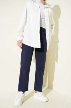 Alternative Ansicht von Fringe Hem Elastic Gabardine Pants Navy Blue
