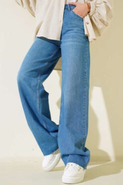Vista alternativa di Fringed Hem Palazzo Denim Pants Blue
