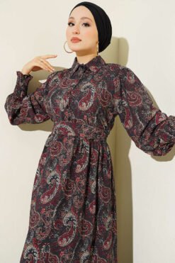 Vista alternativa di Paisley Print Ankle Smocked Dress Black