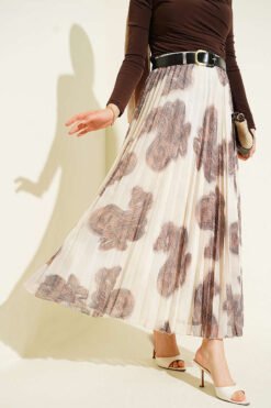 Pleated Chiffon Skirt Brown