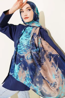 Alternative view of Palette Pattern Shawl Navy Blue