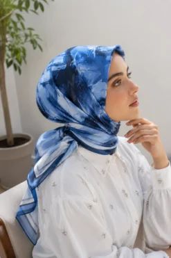 Pastel Flower Pattern Scarf Series Navy Blue