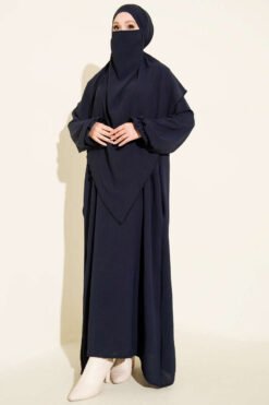 Veiled Wide Abaya Navy Blue