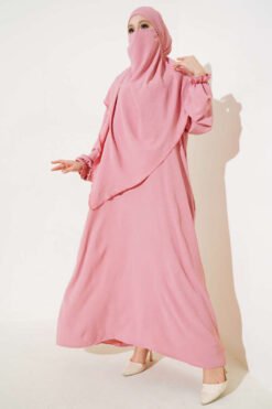 Veiled Wide Abaya Powder Pink