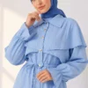 Buttoned Two-Piece Set with Cape Detail Baby Blue - الصورة 2