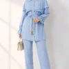 Buttoned Two-Piece Set with Cape Detail Baby Blue - الصورة 3